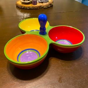 Dansk Caribe Relish Server Bowl Condiment Dish Hand Paint Bright Primary Colors
